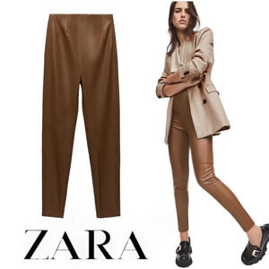 ZARA | Brown | HIGH-WAISTED FAUX LEATHER LEGGINGS